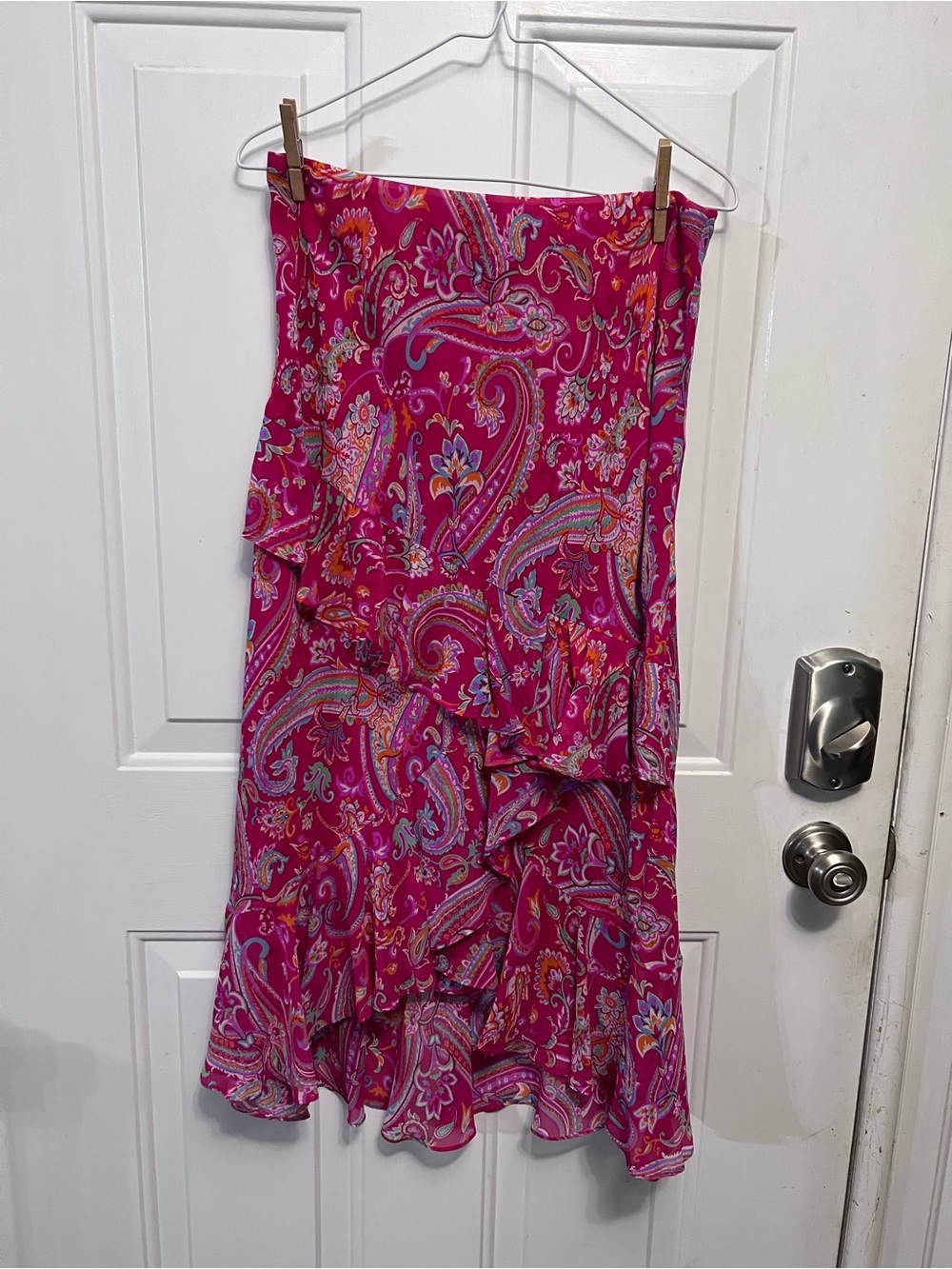 Lauren Ralph Lauren 100% Silk Paisley Ruffle Skirt Womens 8 High Low Pink